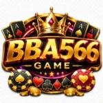 BBA566 Game premium casino logo with gold crown poker chips and playing card symbols