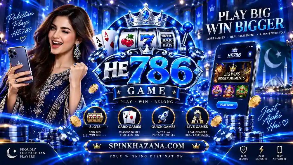 HE786 Pakistan gaming banner with slots cards live games and mobile play