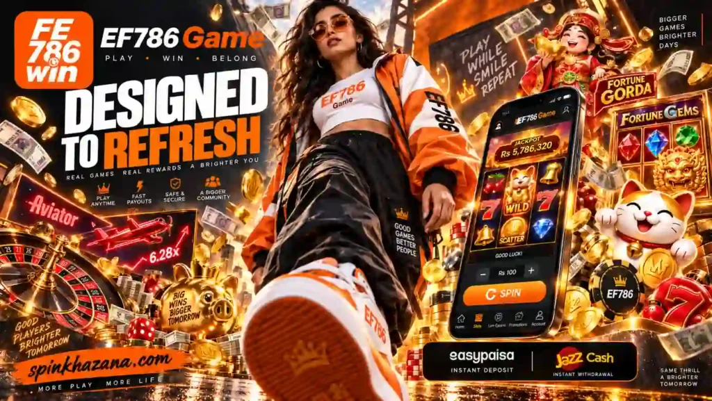 EF786 Game Pakistan banner with Aviator, roulette, Fortune Gems, JazzCash and Easypaisa